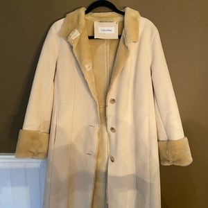 Calvin Klein beige faux fur trench coat